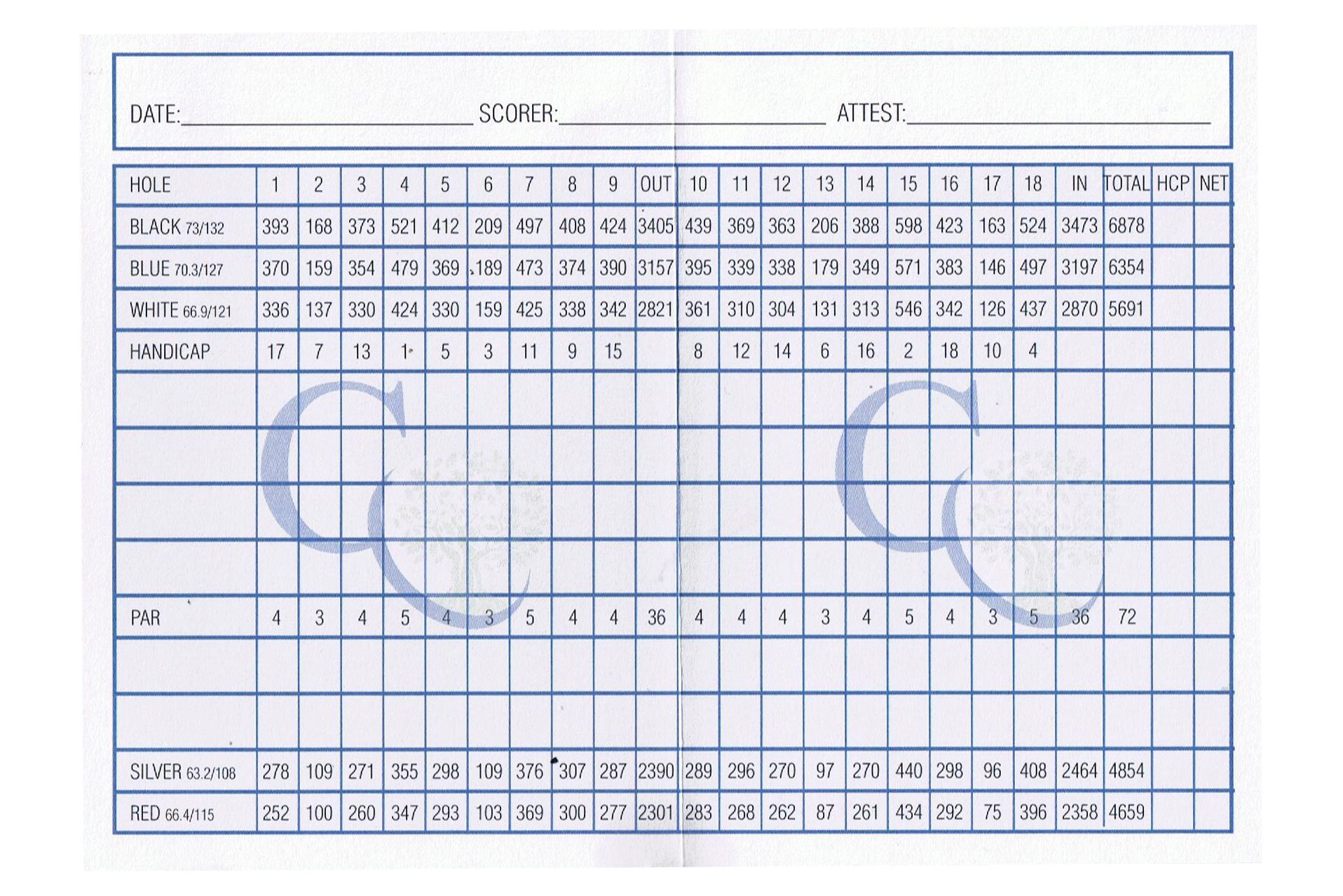 Score Card Chimney Oaks Golf Club